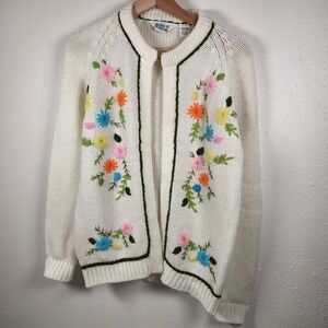Vintage Miss Holly Grannycore Embroidered Cottagecore Floral Cardigan Sweater M